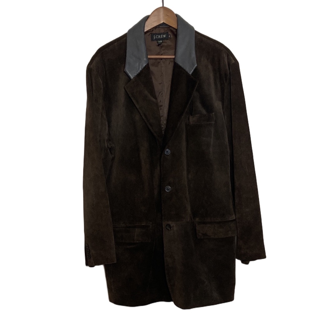J. Crew Leather Blazer Mens 42L Dark brown Suede Gray Leather Collar Jacket
